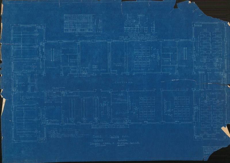 Blueprint drawing of the Science Building at Tuskegee Institute